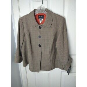 Sweet Suit Woman 14WP Vintage Collared Button Glen Checked Plaid 3/4 Sleeve
